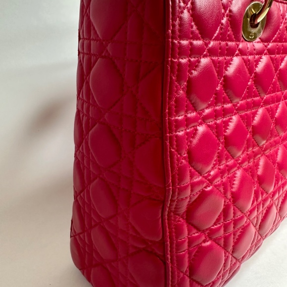 Large Lady Dior Pink Lambskin Handbag - Picture 11 of 11